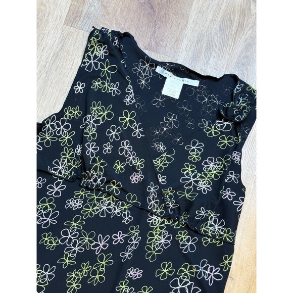 Y2K 90s Black Floral Sleeveless Top Small - Picture 3 of 5